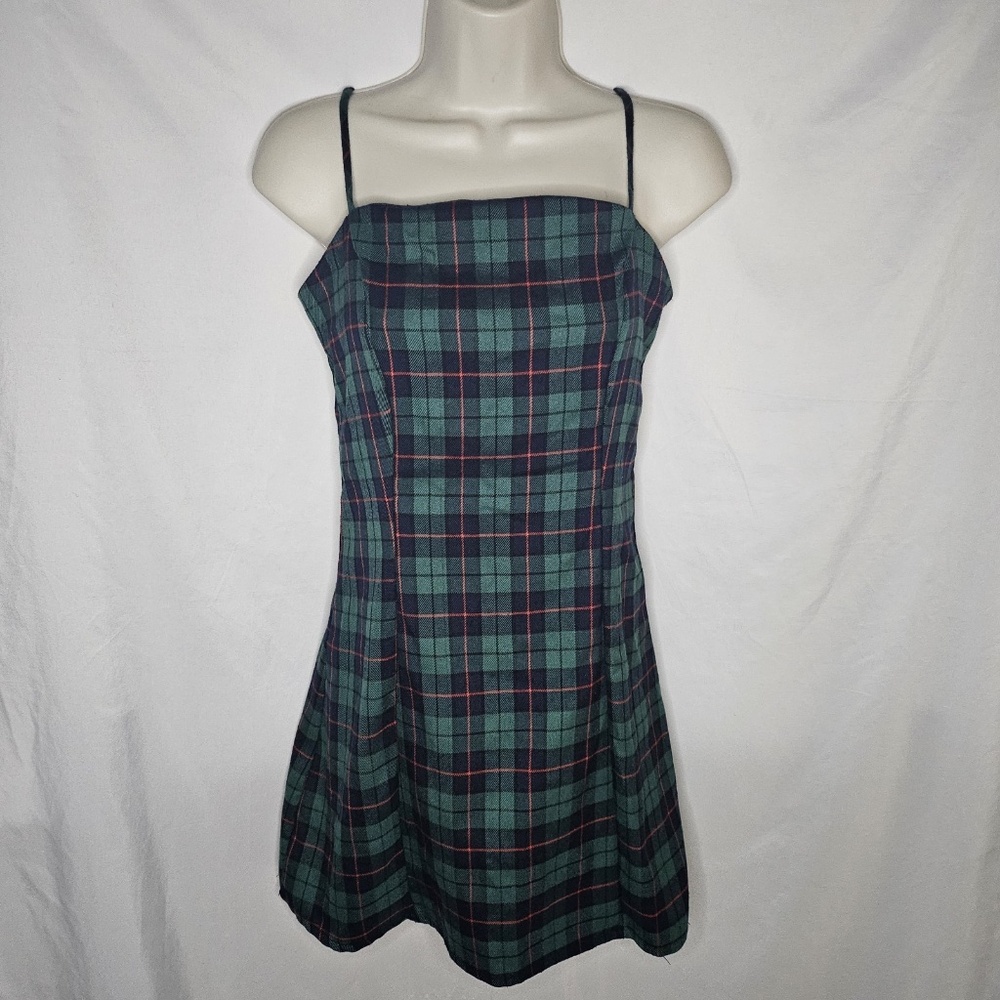 Womens Luna Chix Green Plaid Spaghetti Strap Dress Size S School Girl Preppy